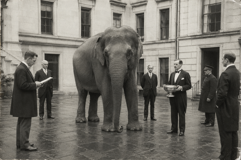 Alleged elephant standing in the rear courtyard of Extraordinary House during the late 1920s