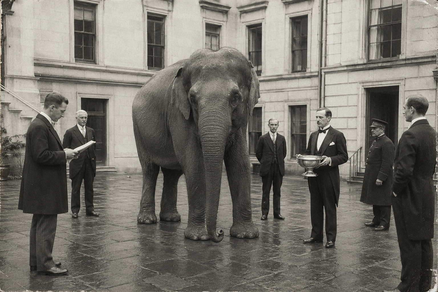 Alleged elephant standing in the rear courtyard of Extraordinary House during the late 1920s